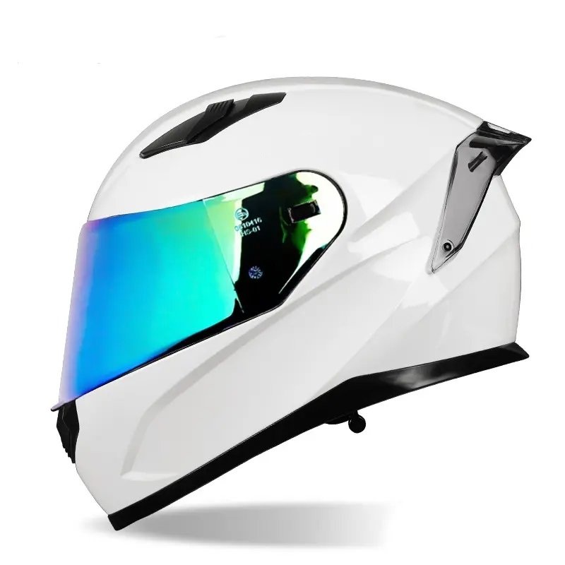 White HNJ Motorcycle Helmet with Blue Visor Black Visor Medium (M)= 52-53 CM’s