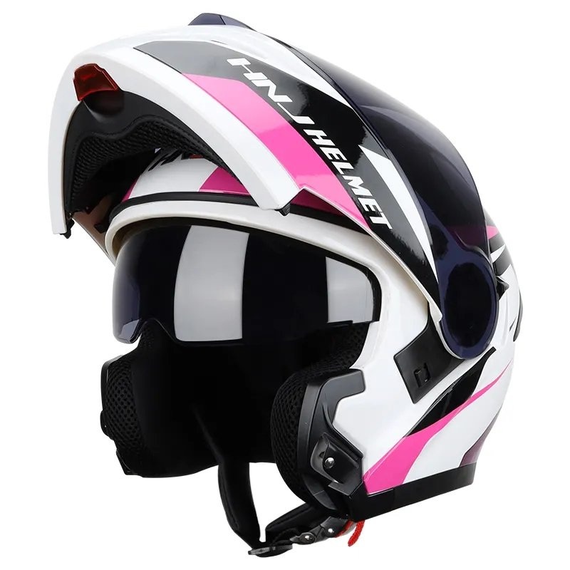 White, Pink & Black Modular HNJ Motorcycle Helmet Clear Visor Large (L)= 59-60 CM’s
