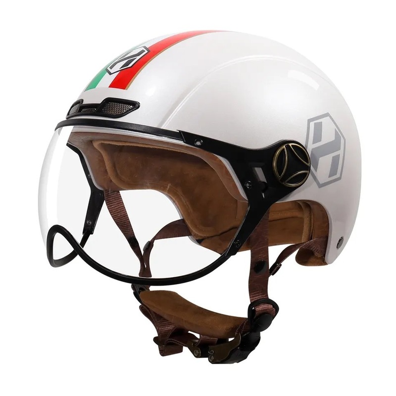 White, Red & Green Half Face Retro Space Motorcycle Helmet Small (S)= 50-53 CM’s