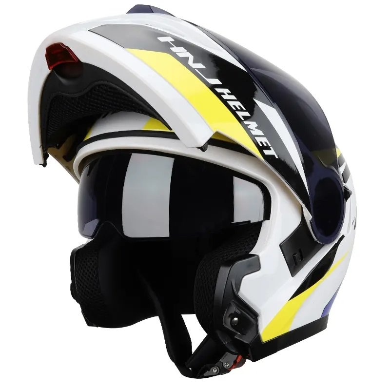 White, Yellow & Black Modular HNJ Motorcycle Helmet Clear Visor Large (L)= 59-60 CM’s