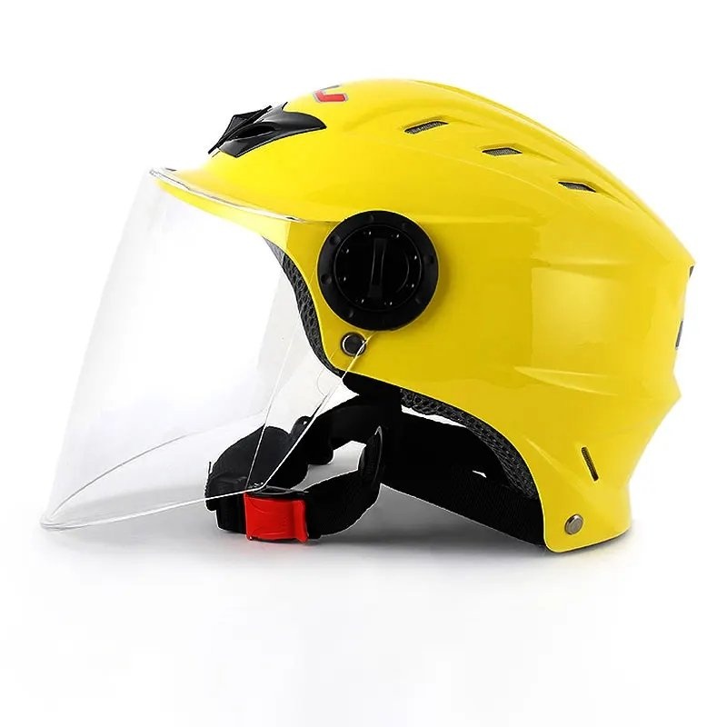 Yellow Half Face Motorcycle Helmet with Large Clear Visor Clear Visor Small (S)= 50-53 CM’s