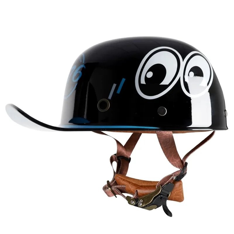 Black, Blue & White Cartoon Eye Retro Baseball Cap Motorcycle Helmet Small (S)= 50-53 CM’s