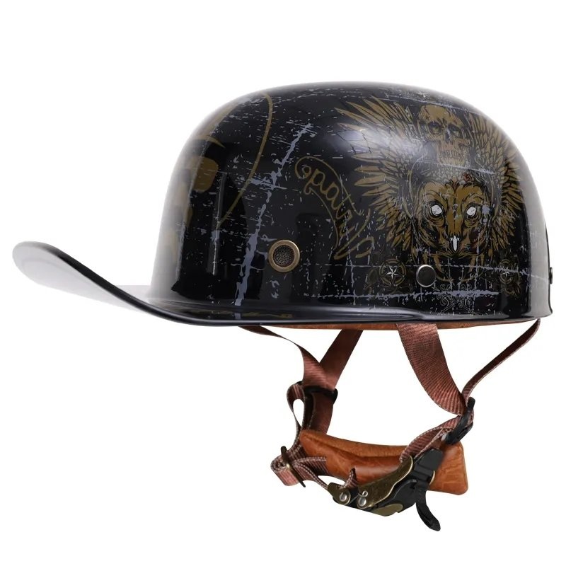 Black & Gold Owl Retro Baseball Cap Motorcycle Helmet Small (S)= 50-53 CM’s