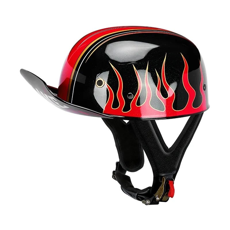 Black & Red Flame Vintage Baseball Cap Motorcycle Helmet Small (S)= 50-53 CM’s