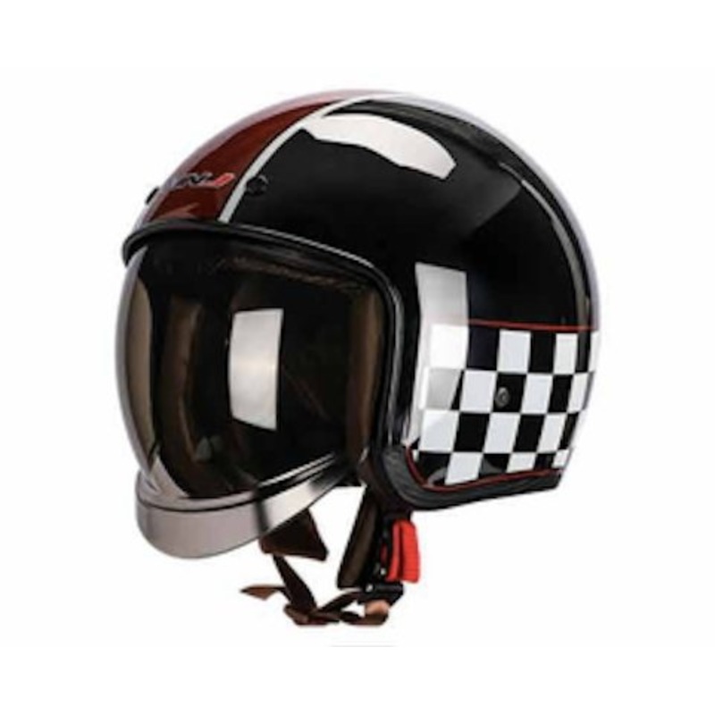 Black, Red & White Checkered Retro Motorcycle Helmet Small (S)= 50-53 CM’s