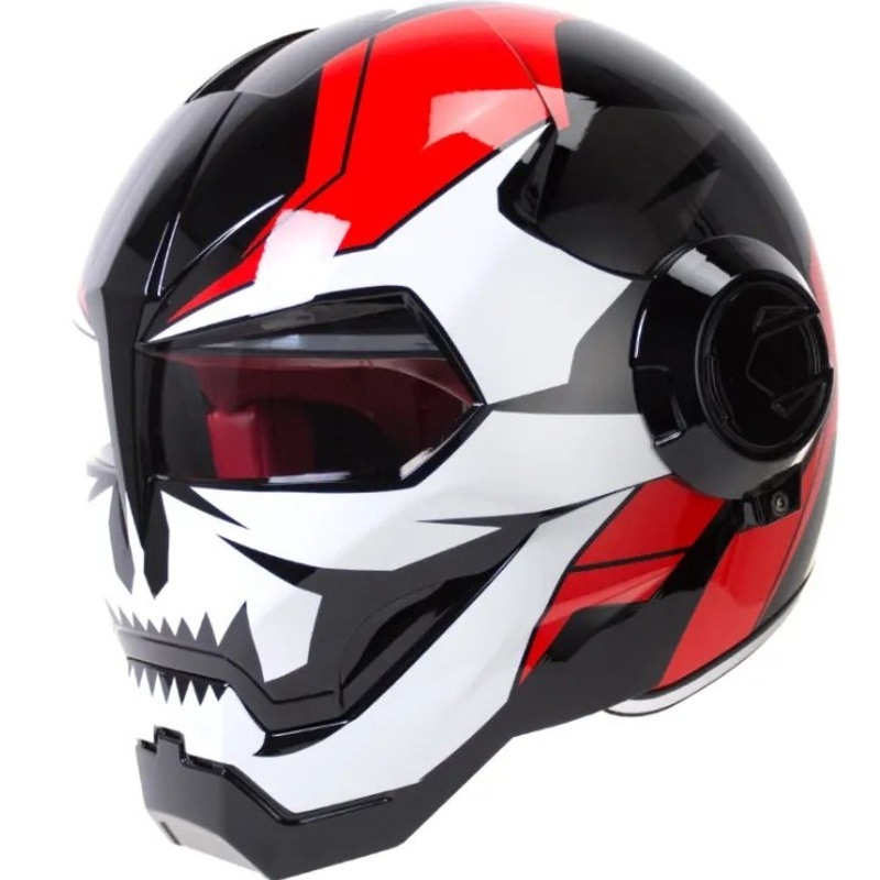 Black, Red & White Skeleton Iron Man Motorcycle Helmet Medium (M)= 57-58 CM’s