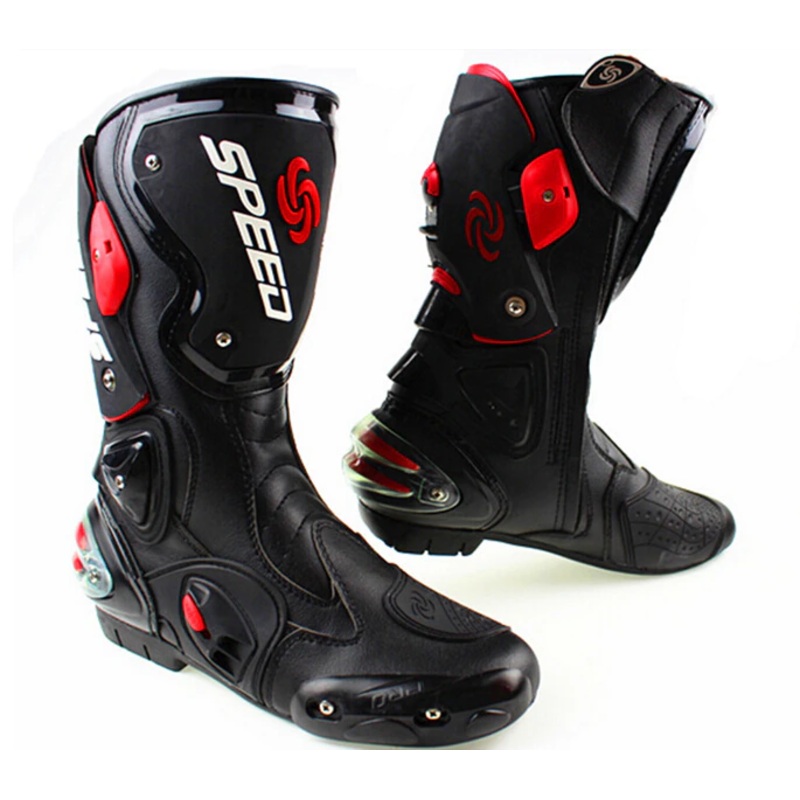 Black, Red & White Speed Leather Motorcycle Boots US: 6 Black