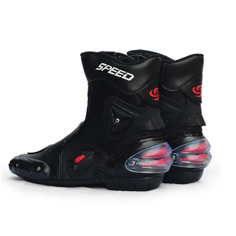Black, Red & White Speed Leather Motorcycle Mid Boots US: 6 Black