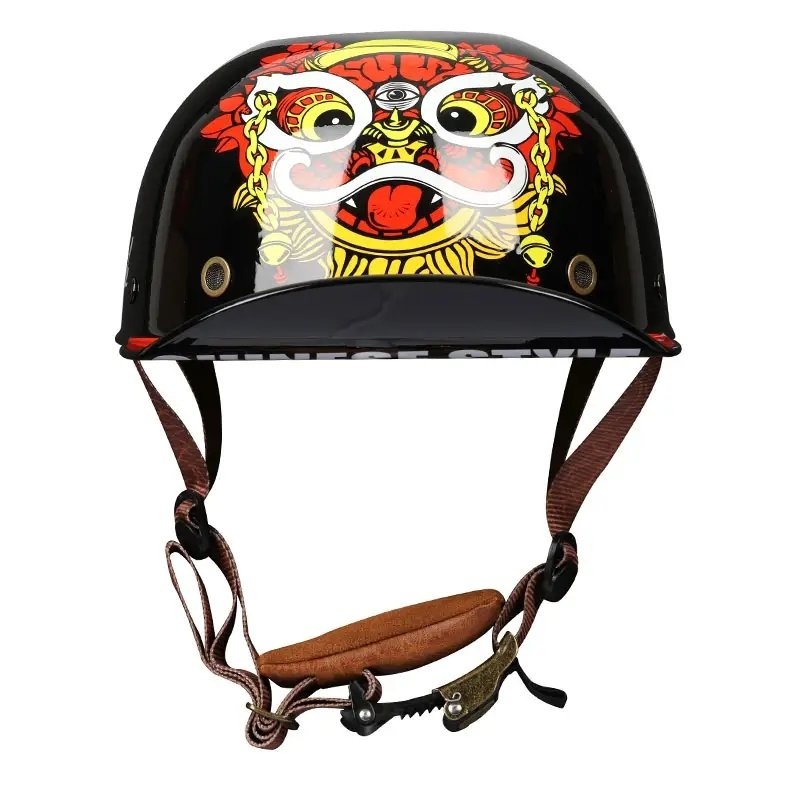 Black, Red, Yellow & White Chinese Style Retro Baseball Cap Motorcycle Helmet Small (S)= 50-53 CM’s