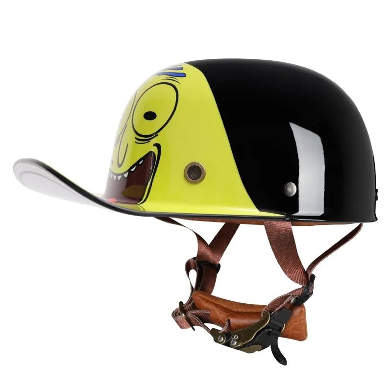 Black & Yellow Cartoon Retro Baseball Cap Motorcycle Helmet Small (S)= 50-53 CM’s