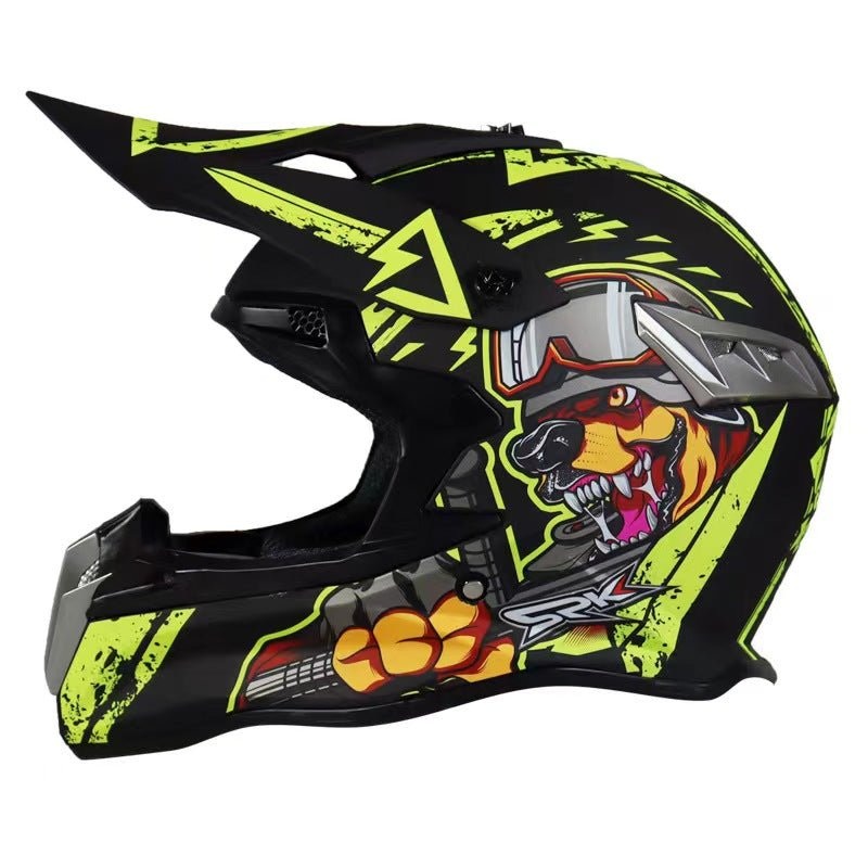 Black & Yellow Green War Dog Dirt Bike Motorcycle Helmet Small (S)= 54-55 CM’s