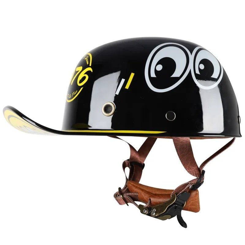 Black, Yellow & White Cartoon Eye Retro Baseball Cap Motorcycle Helmet Small (S)= 50-53 CM’s