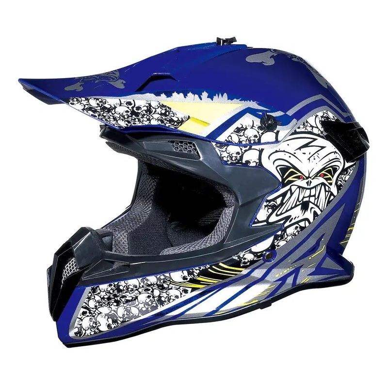 Blue, Black, Yellow & White Skulls Dirt Bike Motorcycle Helmet Small (S)= 54-55 CM’s