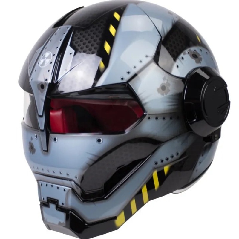 Blue Metal, Black & Yellow Navy Solider Iron Man Motorcycle Helmet Medium (M)= 57-58 CM’s
