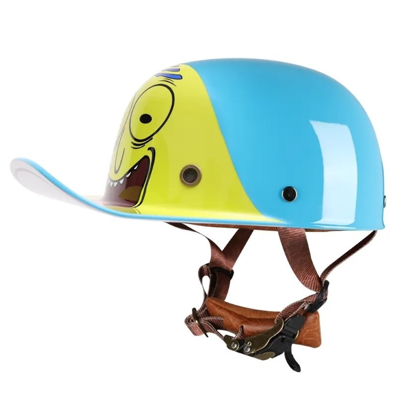 Blue & Yellow Cartoon Retro Baseball Cap Motorcycle Helmet Small (S)= 50-53 CM’s