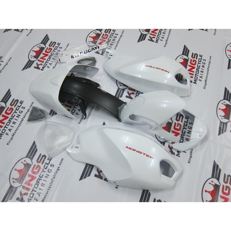 DUCATI MONSTER 696/796/1100 (2009-2016) PEARL WHITE & RED FAIRINGS Clear Windscreen: Free No Bolt Kit
