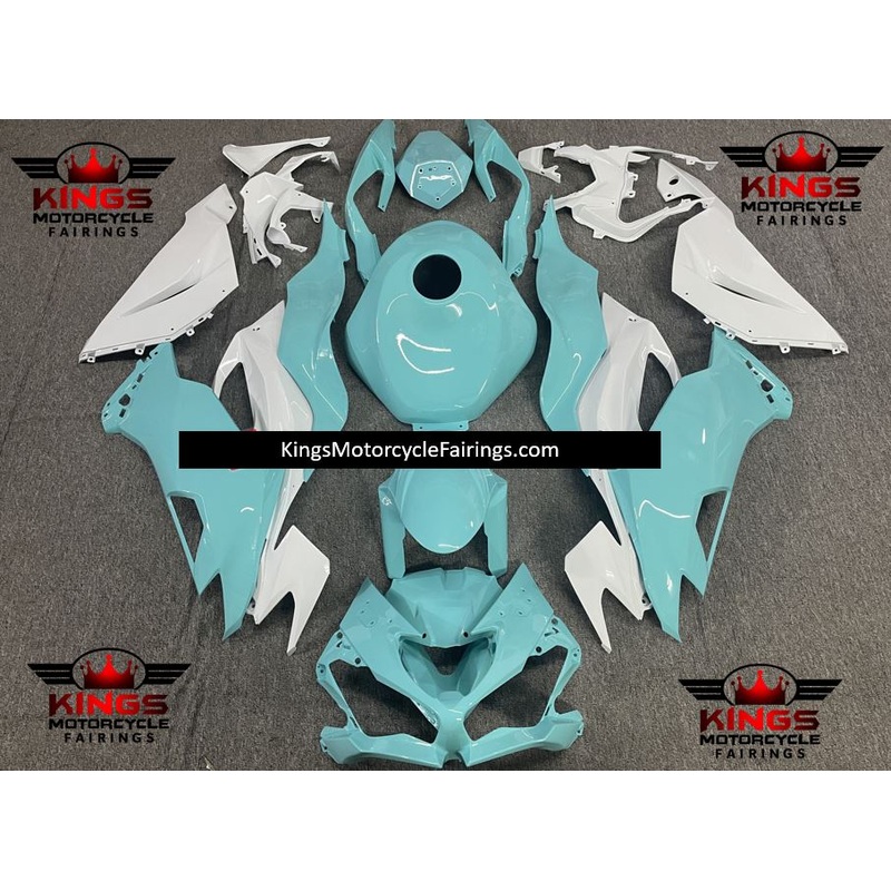 Fairing kit for a Kawasaki Ninja ZX6R 636 (2019-2023) Light Blue & White No Seat Cowl No Bolt Kit No Tank