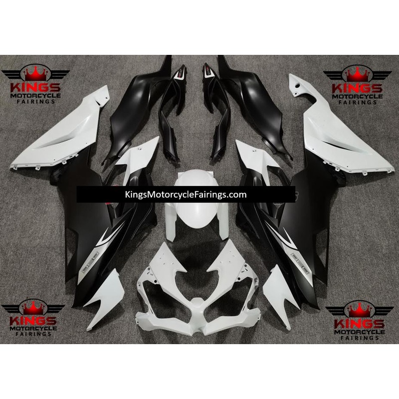 Fairing kit for a Kawasaki Ninja ZX6R 636 (2019-2023) Matte White & Matte Black No Seat Cowl No Bolt Kit No Tank