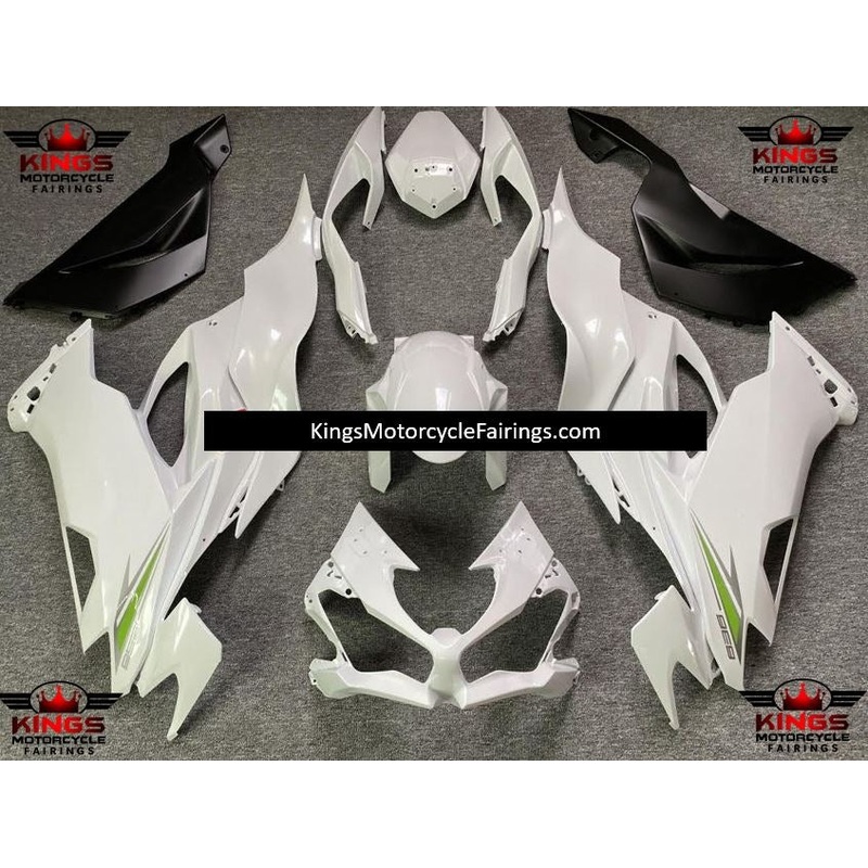 Fairing kit for a Kawasaki Ninja ZX6R 636 (2019-2023) Pearl White, Green & Black No Seat Cowl No Bolt Kit No Tank