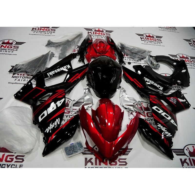 Fairings for Kawasaki Ninja 400 (2018-2023) Candy Red, Black No Tank No Seat Cowl No Bolt Kit