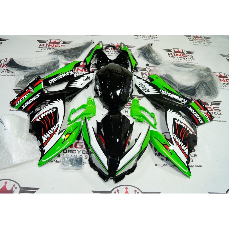 Fairings for Kawasaki Ninja 400 (2018-2023) Green, Black, White, Red Shark No Tank No Seat Cowl No Bolt Kit