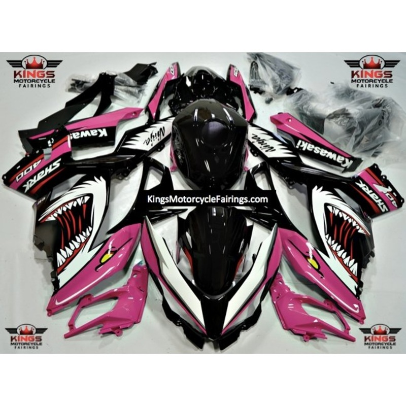 Fairings for Kawasaki Ninja 400 (2018-2023) Pink, Black, White, Red Shark No Tank No Seat Cowl No Bolt Kit
