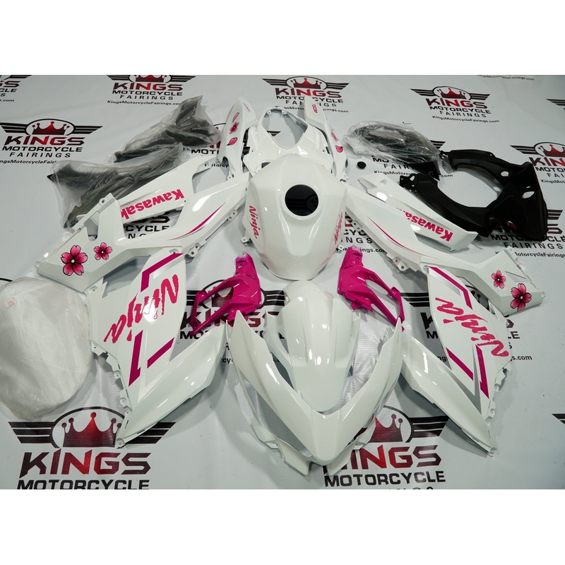 Fairings for Kawasaki Ninja 400 (2018-2023) White, Pink Flowers No Tank No Seat Cowl No Bolt Kit