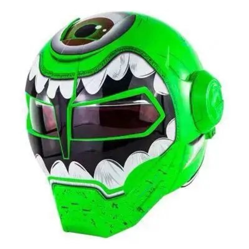 Green One Eye Monster Iron Man Motorcycle Helmet Medium (M)= 57-58 CM’s