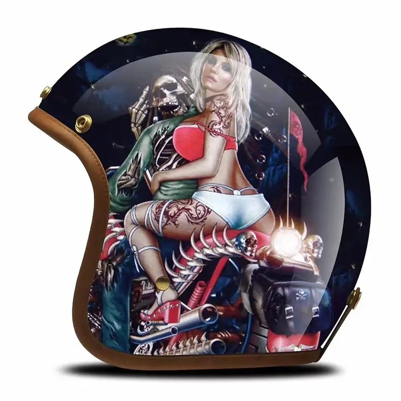Hand Painted Biker Babe & Skeleton Motorcycle Helmet Small (S)= 50-53 CM’s