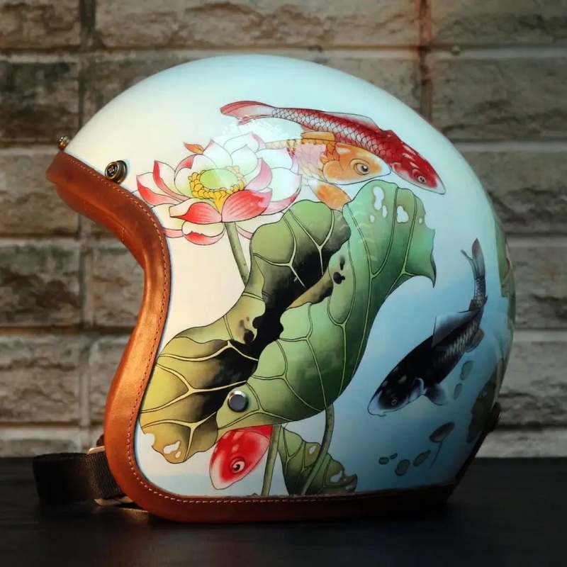 Hand Painted Koi Fish Motorcycle Helmet Small (S)= 50-53 CM’s