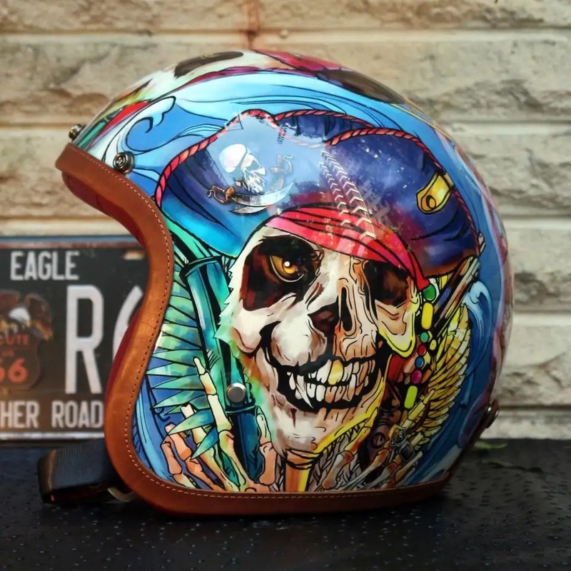 Hand Painted Panda Skull Pirate Retro Motorcycle Helmet Small (S)= 50-53 CM’s