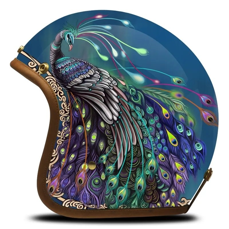 Hand Painted Peacock Motorcycle Helmet Small (S)= 50-53 CM’s