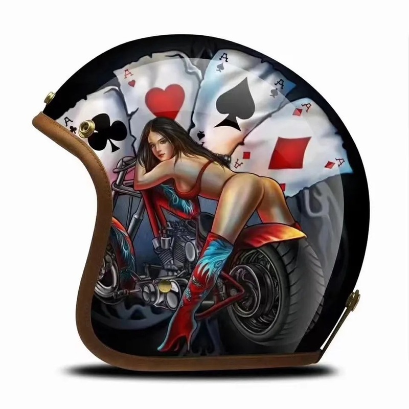 Hand Painted Poker Woman Retro Motorcycle Helmet Small (S)= 50-53 CM’s