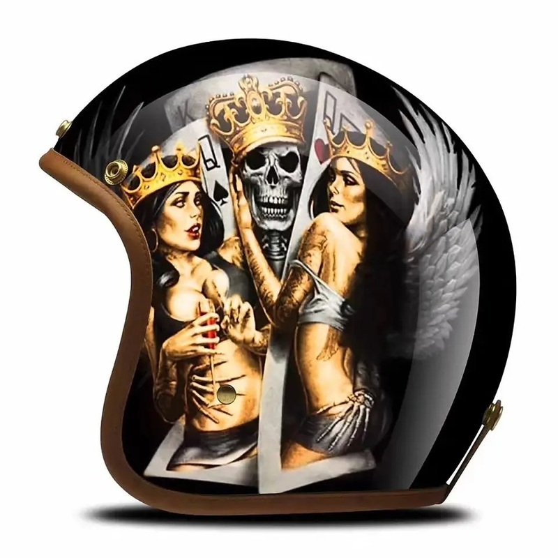 Hand Painted Skeleton King & Queens Retro Motorcycle Helmet Small (S)= 50-53 CM’s