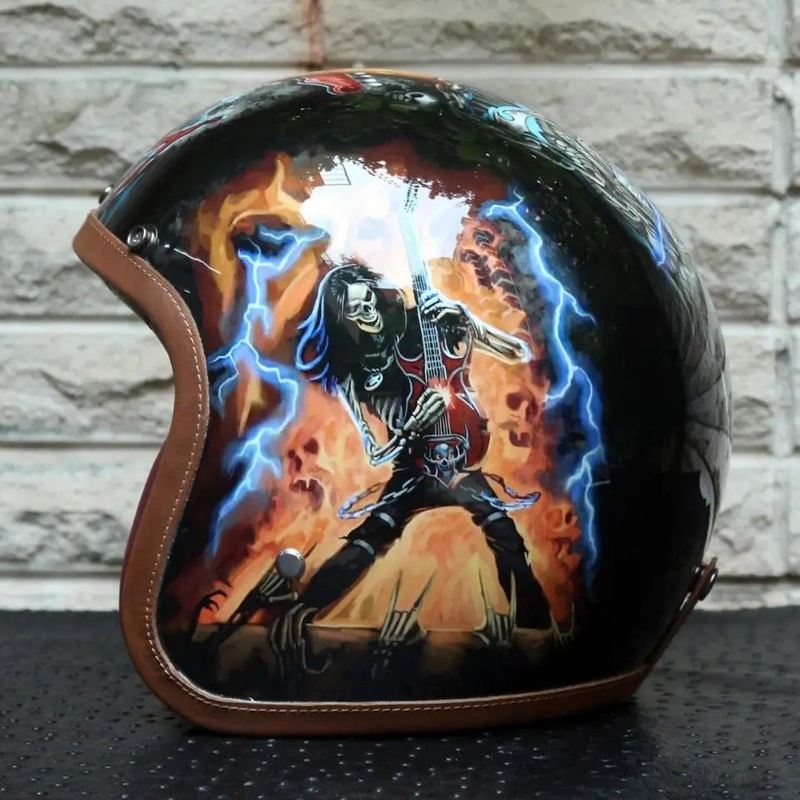 Hand Painted Skeleton Rockstar Retro Motorcycle Helmet Small (S)= 50-53 CM’s