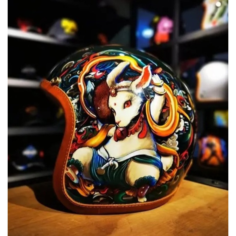Hand Painted White Rabbit Motorcycle Helmet Small (S)= 50-53 CM’s