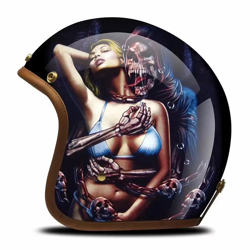 Hand Painted Woman & Skeleton Reaper Retro Motorcycle Helmet Small (S)= 50-53 CM’s