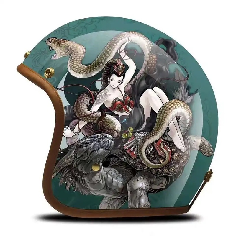 Hand Painted Woman, Snake & Turtle Retro Motorcycle Helmet Small (S)= 50-53 CM’s