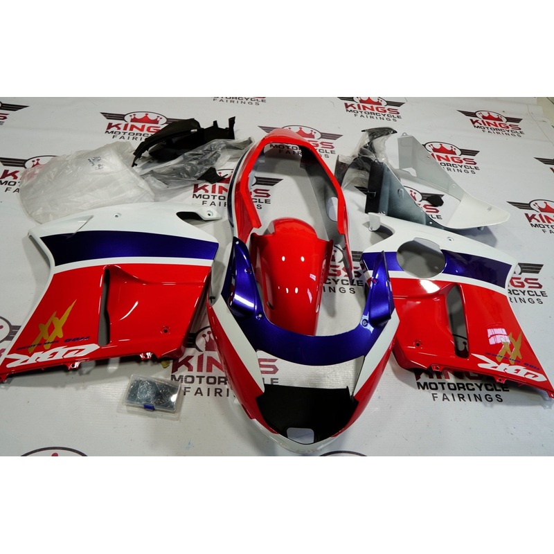 HONDA CBR1100XX Super Blackbird (1996-2007) Red, White, Blue & Gold Fairings Clear Windscreen: Free No Bolt Kit No Tank