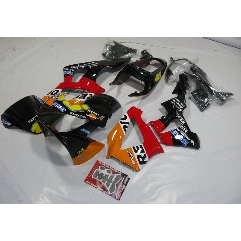 Honda CBR900RR 929 (2000-2001) Black, Red, Orange & White Repsol Fairings Clear Windscreen: Free No Bolt Kit