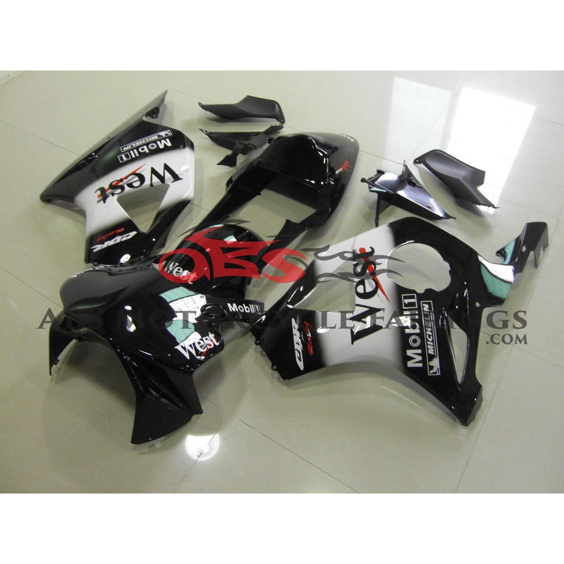 HONDA CBR900RR 954 (2002-2003) Black & White West Race Fairings Clear Windscreen: Free No Bolt Kit
