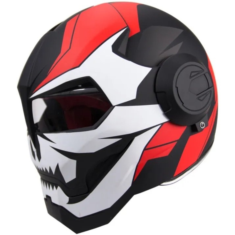 Matte Black, Red & White Skeleton Iron Man Motorcycle Helmet Medium (M)= 57-58 CM’s