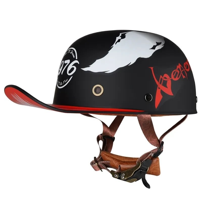 Matte Black, Red & White Venom Retro Baseball Cap Motorcycle Helmet Small (S)= 50-53 CM’s