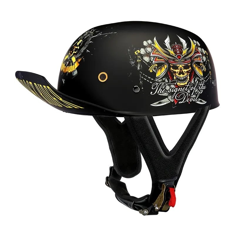 Matte Black & Yellow Ghost Rider Vintage Baseball Cap Motorcycle Helmet Small (S)= 50-53 CM’s