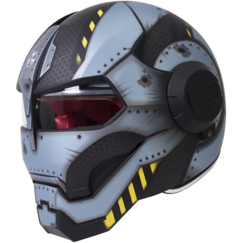 Matte Blue Metal, Black & Yellow Navy Solider Iron Man Motorcycle Helmet Medium (M)= 57-58 CM’s