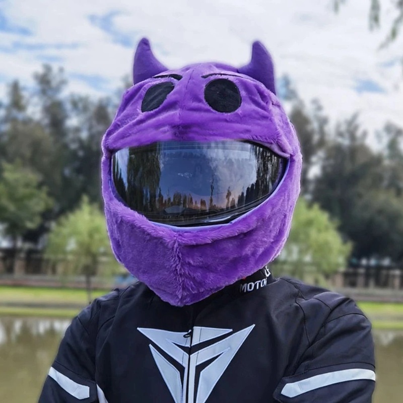 Purple Devil Cartoon Motorcycle Helmet Cover