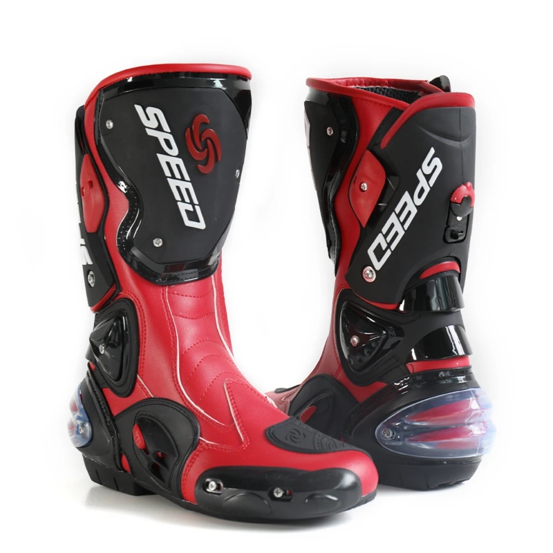 Red, Black & White Speed Leather Motorcycle Boots US: 6 Red