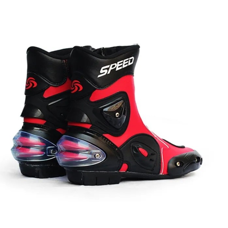 Red, Black & White Speed Leather Motorcycle Mid Boots US: 6 Red