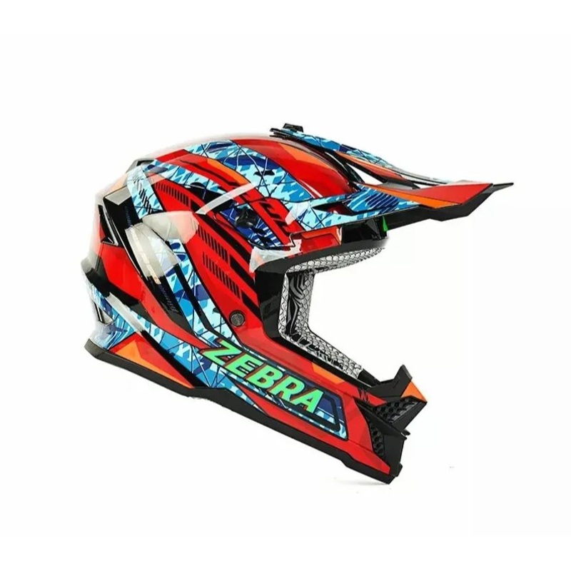 Red, Blue, Black, Orange & Green Zebra Dirt Bike Motorcycle Helmet Small (S)= 50-53 CM’s