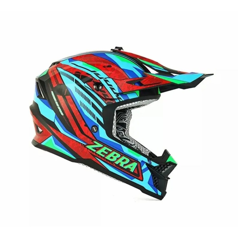 Red, Turquoise Blue, Green, Black & Blue Zebra Dirt Bike Motorcycle Helmet Small (S)= 50-53 CM’s